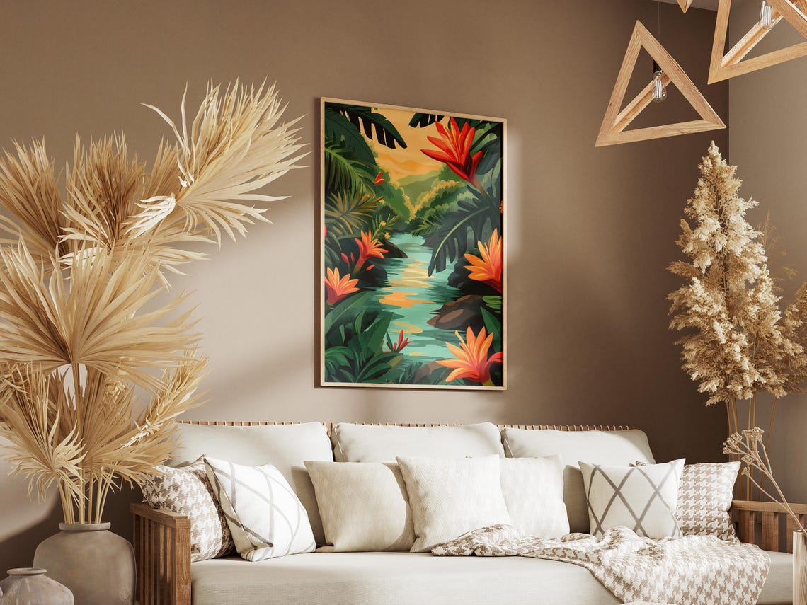 Tropical River Heliconia Jungle Blooms Exotic Landscape Poster - Image 3