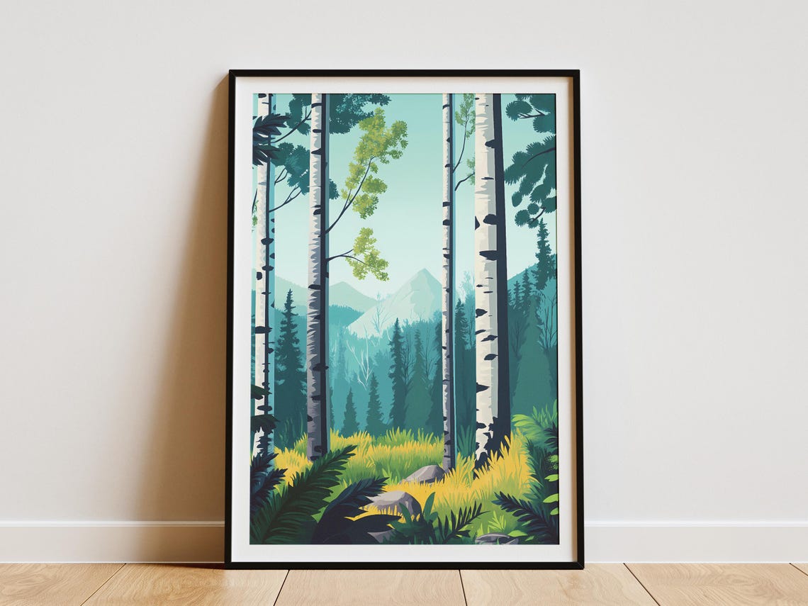 Komi Forest Russia Birch Trees Sunlit Mountain Meadow Poster