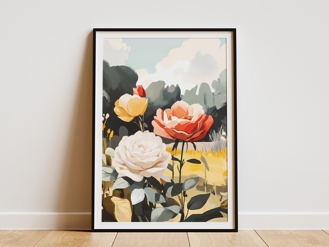 Soft Blooming Roses In A Moody Evening Garden Floral Art Poster