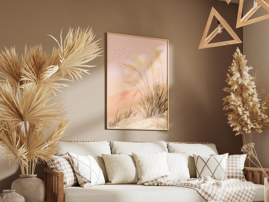 Pink Sunset Dune Grass With Golden Light On Sandy Beach Poster - Image 3
