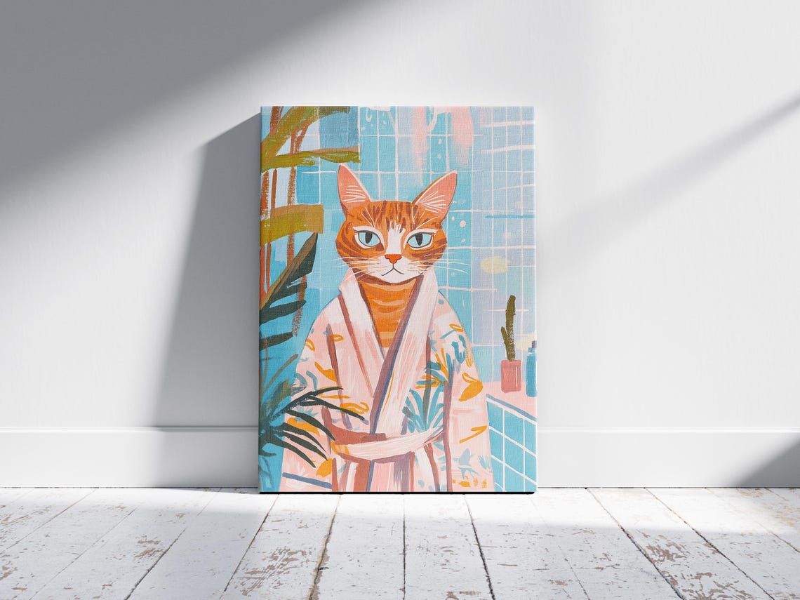 Bengal Cat Bathrobe Bathroom Art Print Humorous Feline Wall Decor Funny Animal Poster Whimsical Lover Gift Modern - Image 2