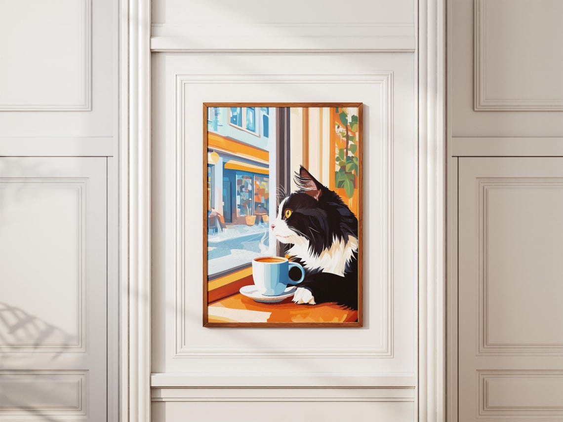 Ragdoll Cat Drinking Coffee Mug Poster Cute Lover Gift Cafe Wall Art Funny Print With Cup Artwork Home Decor - Image 2
