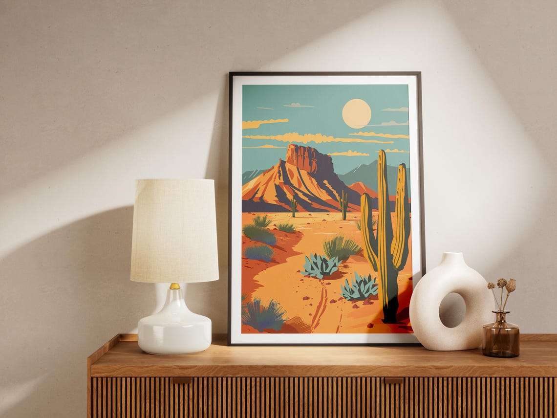 Chile Desert Cactus Mesa Moon Minimalist Mid Century Art Poster - Image 2