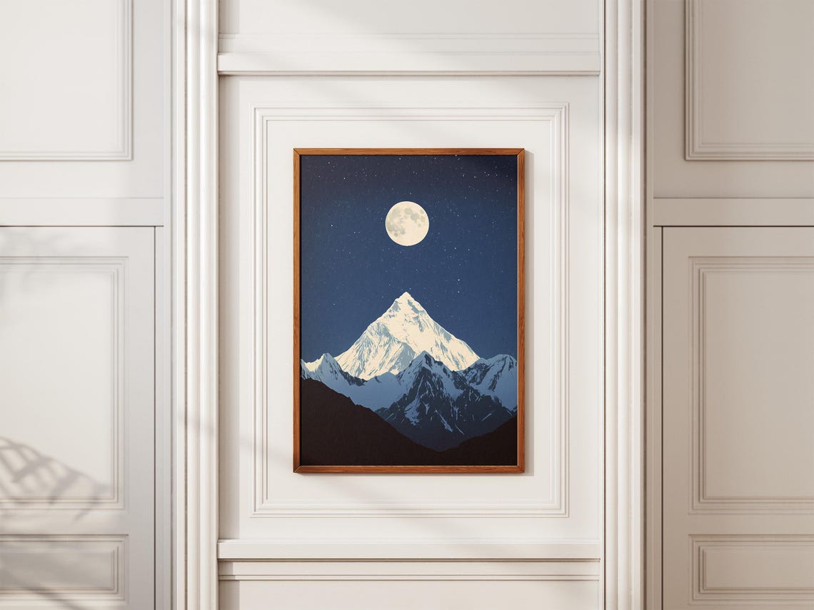 Mount Everest Nepal Full Moon Starry Night Snowy Himalayan Peak Poster - Image 2