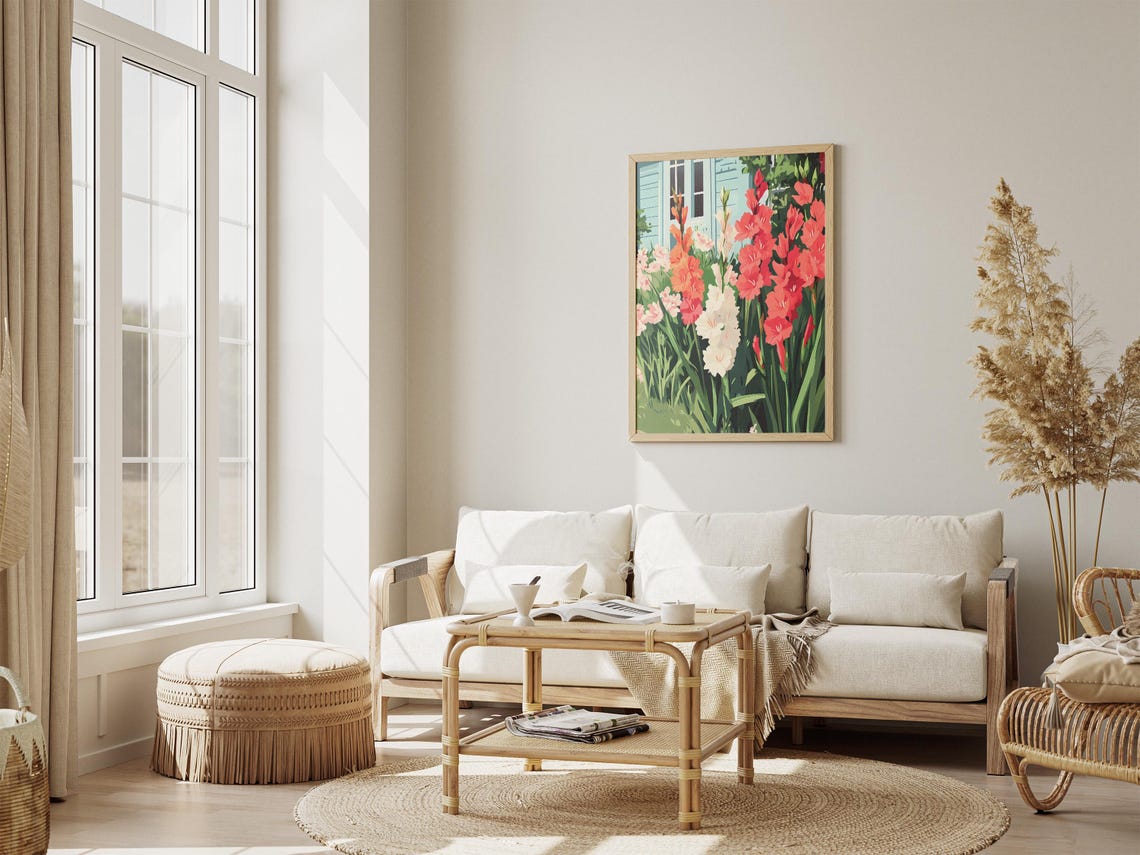 Gladiolus Garden Red Orange White Summer Blooms Cottage Poster - Image 4