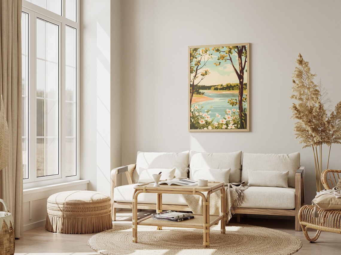River Bend Lined With White Wildflowers And Golden Trees Poster - Image 4