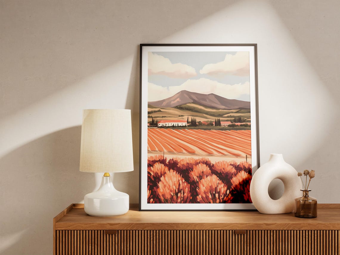 Orange Flower Field Rolling Hills Farmhouse Rustic Art Poster - Image 4