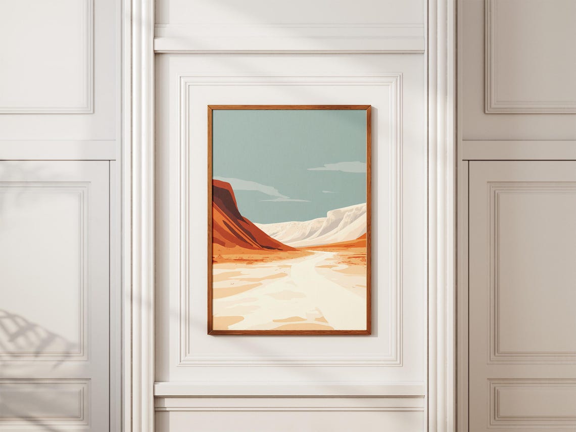 White Desert Valley with Red Rock Slopes Minimalist Poster Scenic - Image 2