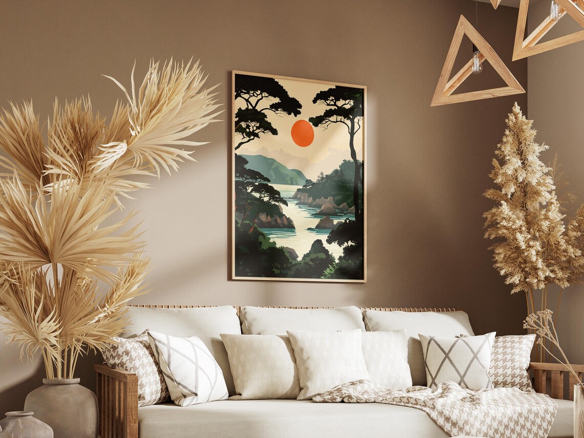 Yakushima Coastal Pines Rocky Shore Sunset Japan Travel Poster - Image 3