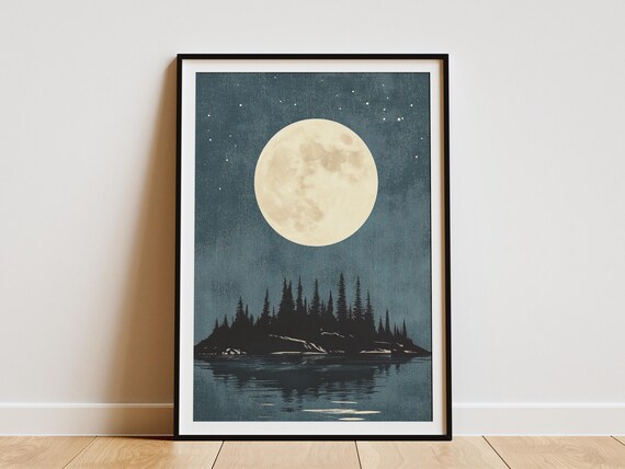 Isle Royale National Park Michigan Moonlit Lake Vintage Poster