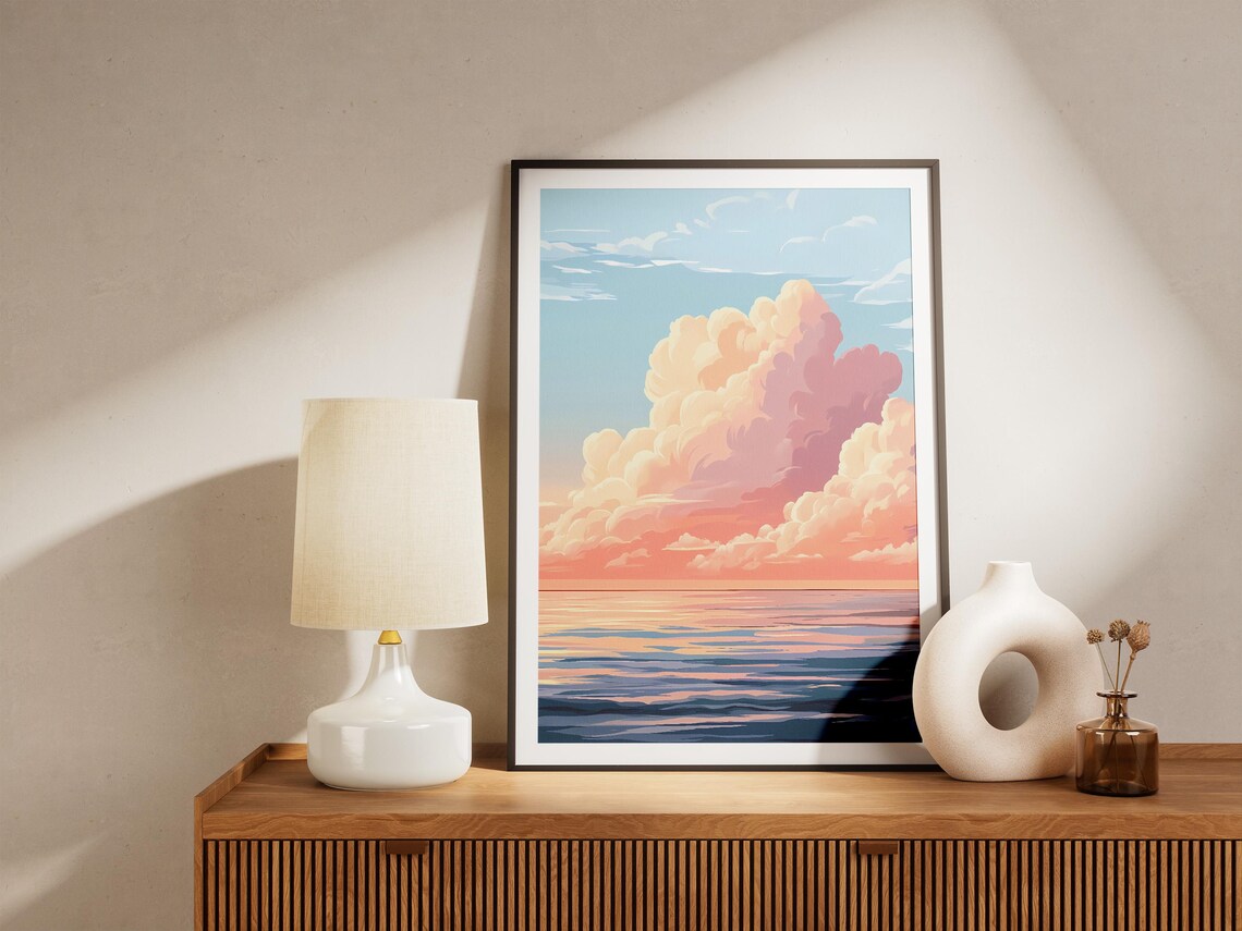 Towering Pink Cumulus Cloud Over a Calm Blue Sunset Sea Poster - Image 5