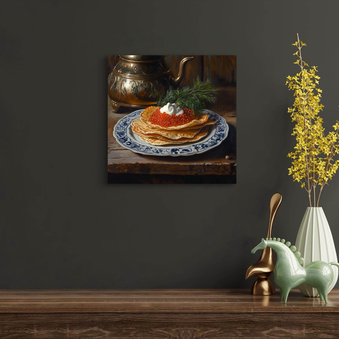 Russian Blini Pancakes With Red Caviar Cream Samovar Still Life Poster - Image 2