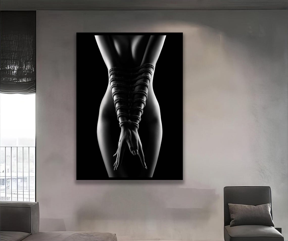 Black White Sensual Bound Body Rope Art Photography Wall Poster