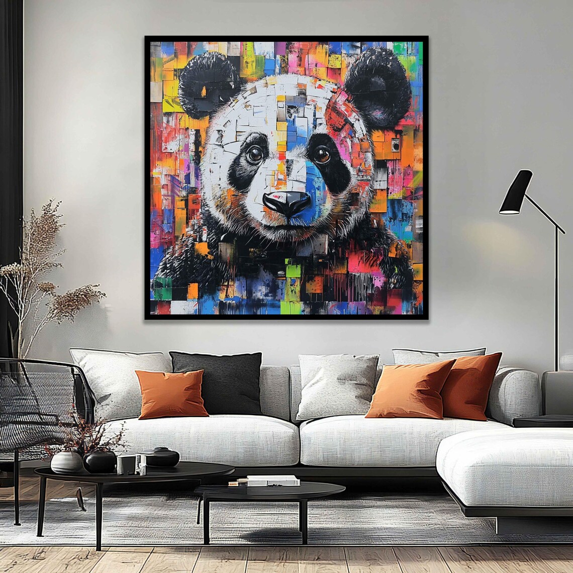 Colorful Mosaic Panda Portrait Abstract Geometric Animal Painting Poster
