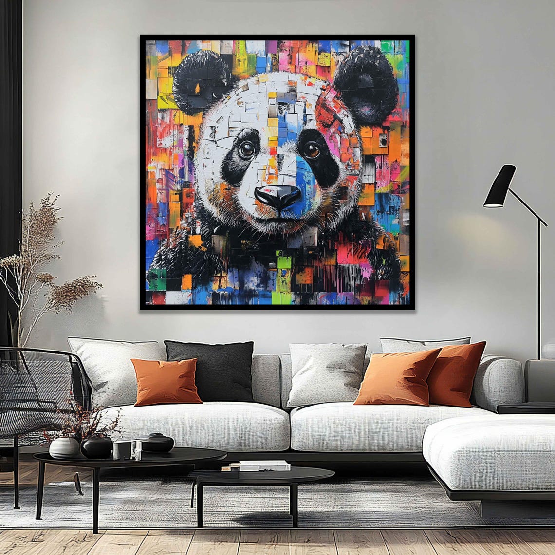 Colorful Panda Canvas Art Modern Abstract Animal Painting Vibrant Wall Decor