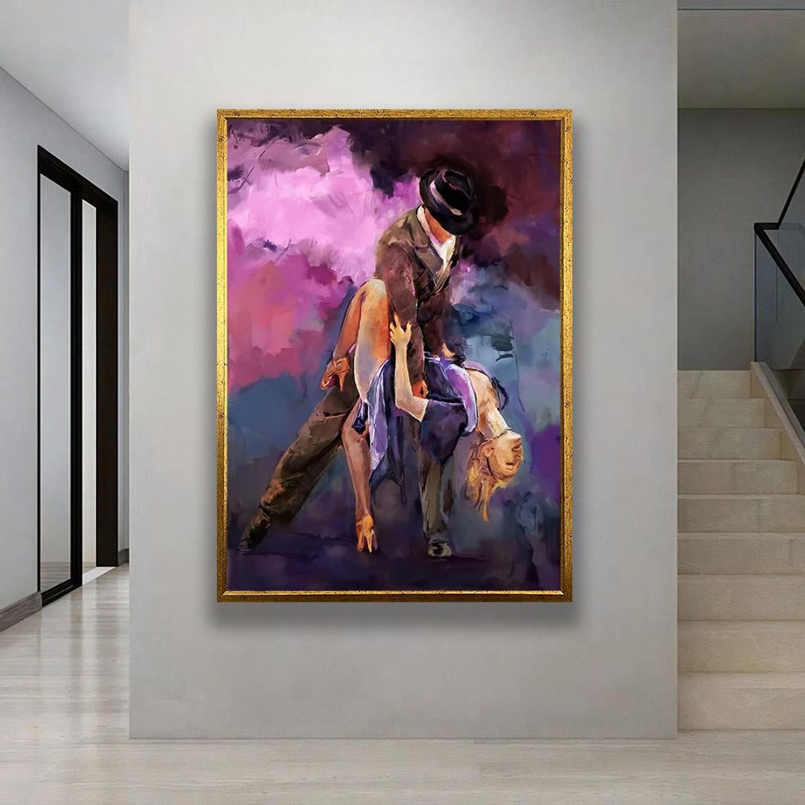 Romantic Dance Couple Dip Painting Passionate Purple Hues Poster