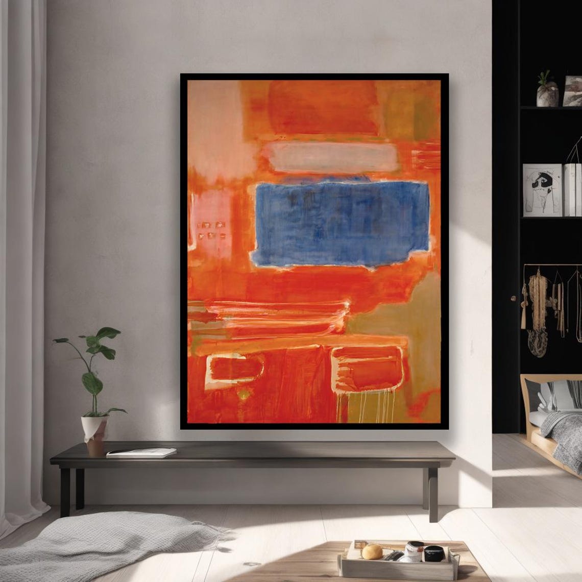 Bold Abstract Orange Blue Color Block Modern Canvas Wall Art
