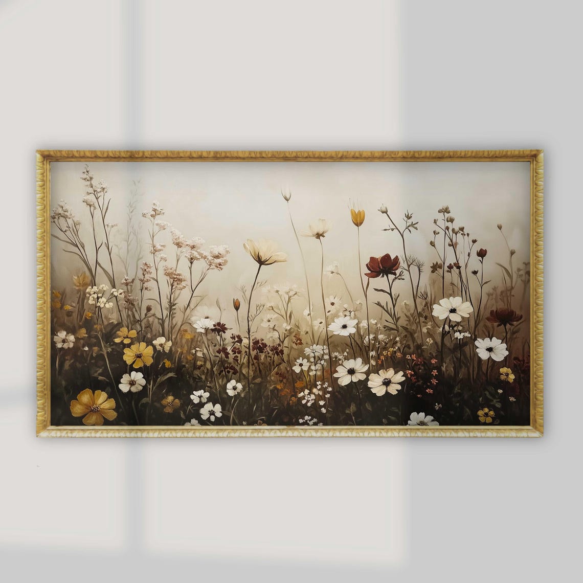 Moody Neutral Toned Wildflower Meadow Botanical Spring Art Poster - Image 3