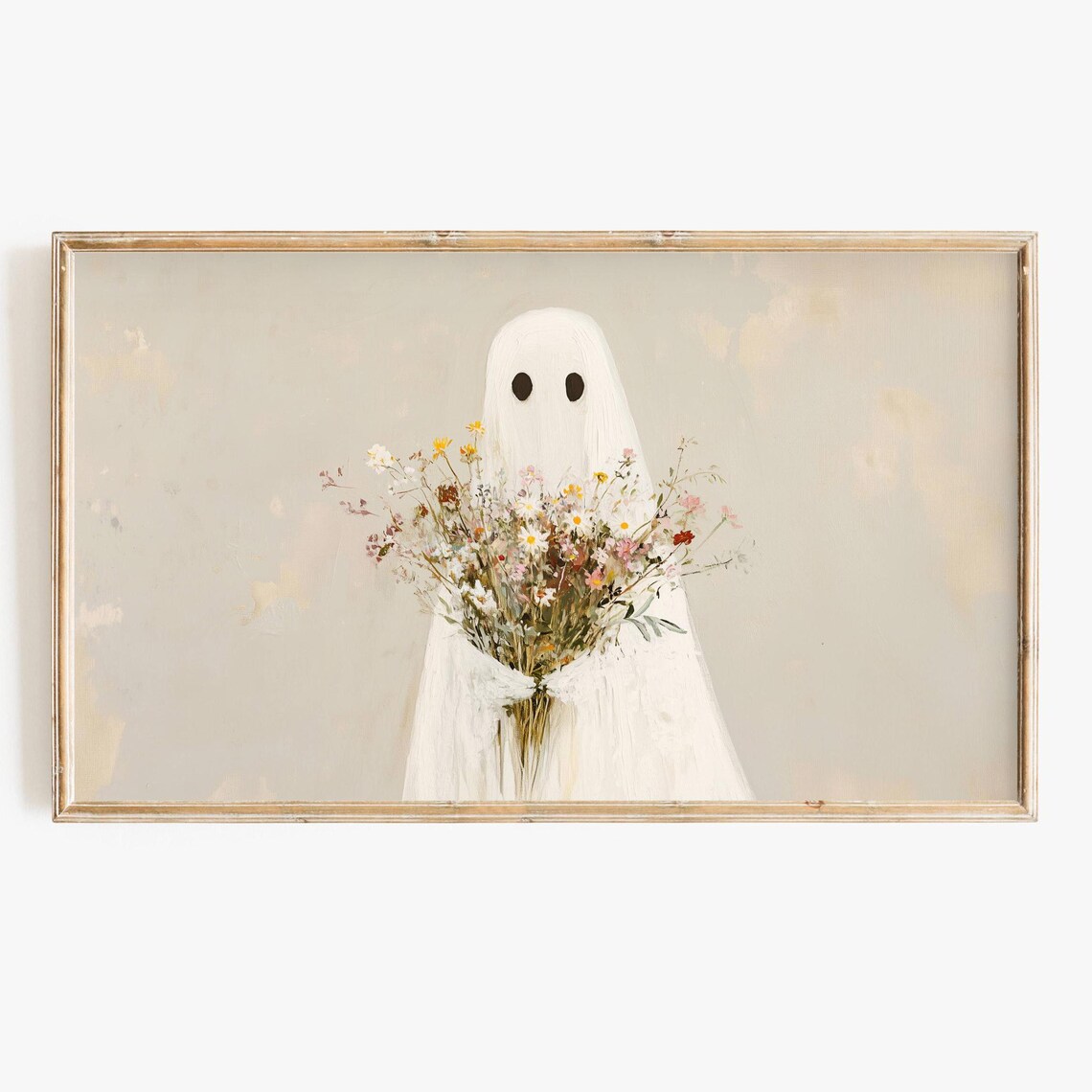 Halloween Whimsical Fall Floral Ghost Art Print
