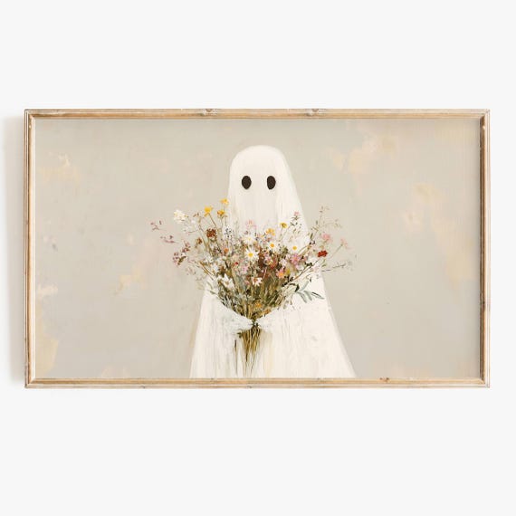 Halloween Whimsical Fall Floral Ghost Art Print