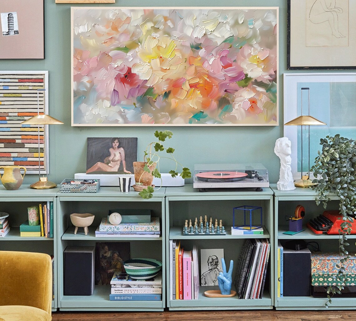 Pastel Abstract Floral Impasto Painting Bright Spring Blossom Wall Art - Image 3