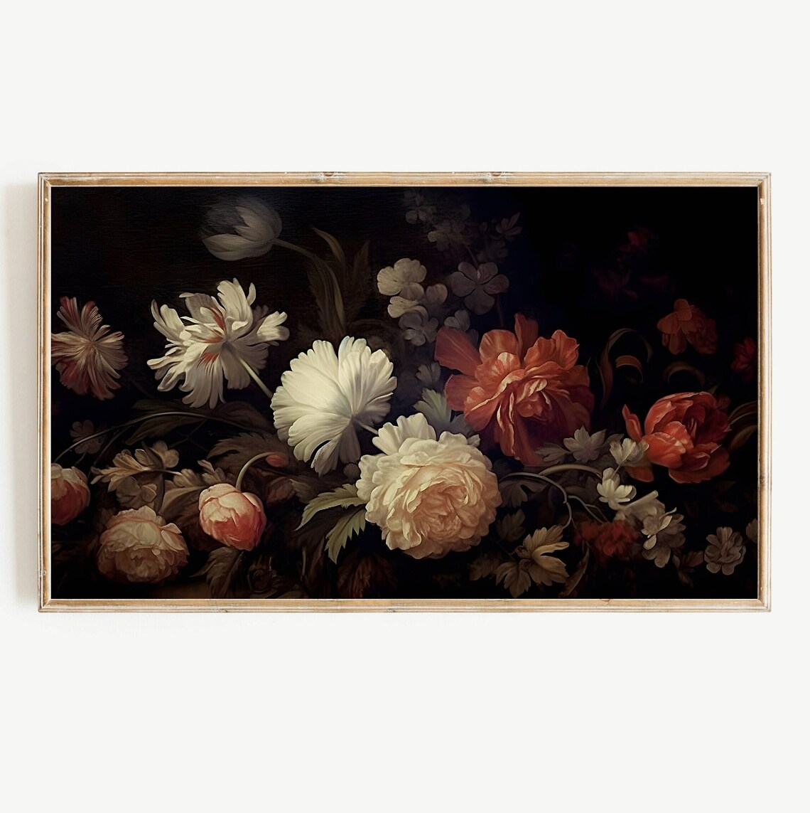 Dark Moody Floral Still Life White Roses Black Background Art Poster