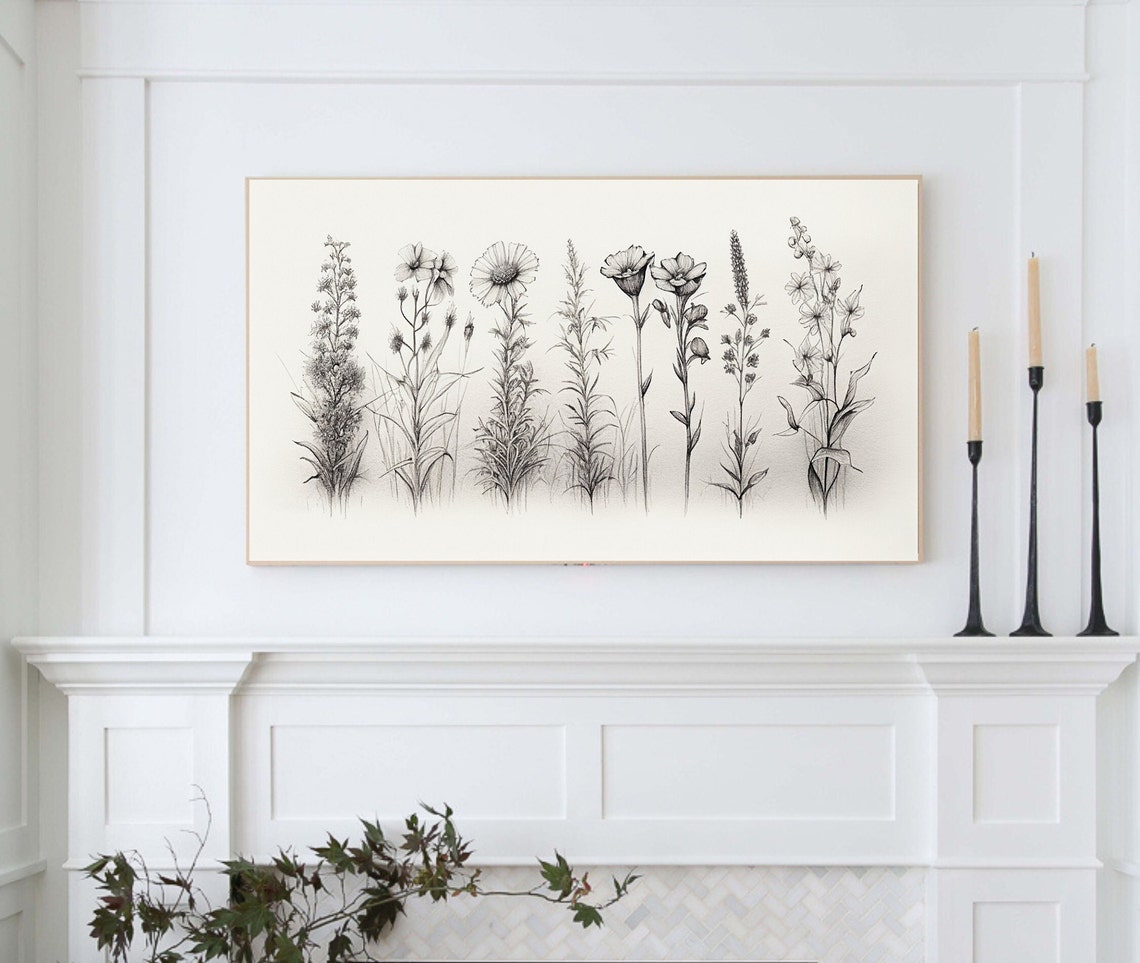 Black White Wildflower Sketch Botanical Pencil Drawing Art Poster - Image 5