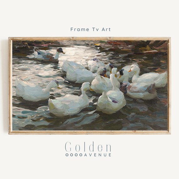 Frame Tv Art Vintage Duck Pond Oil Painting Frame Tv Spring Art Moody Neutral Toned Tv Background