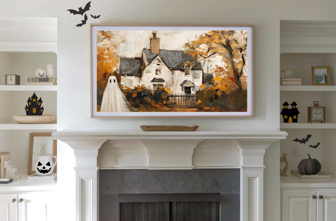 Cute Ghost Autumn Farmhouse Golden Foliage Cozy Fall Art Poster - Image 2