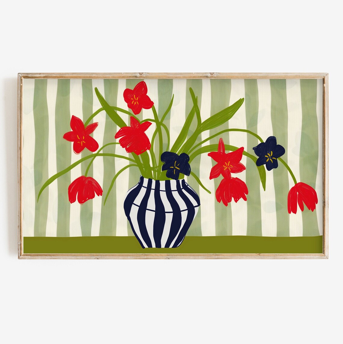 Colorful Stripe Floral Still Life Art Print