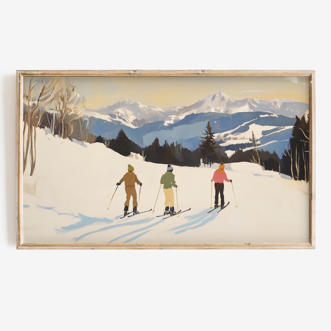Winter Ski Painting, Colorful Christmas Wall Art Print