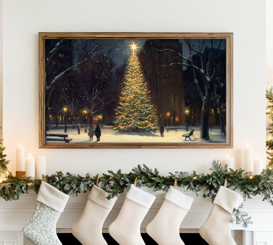 Cozy Christmas Tree Lights Winter TV Background - Image 3