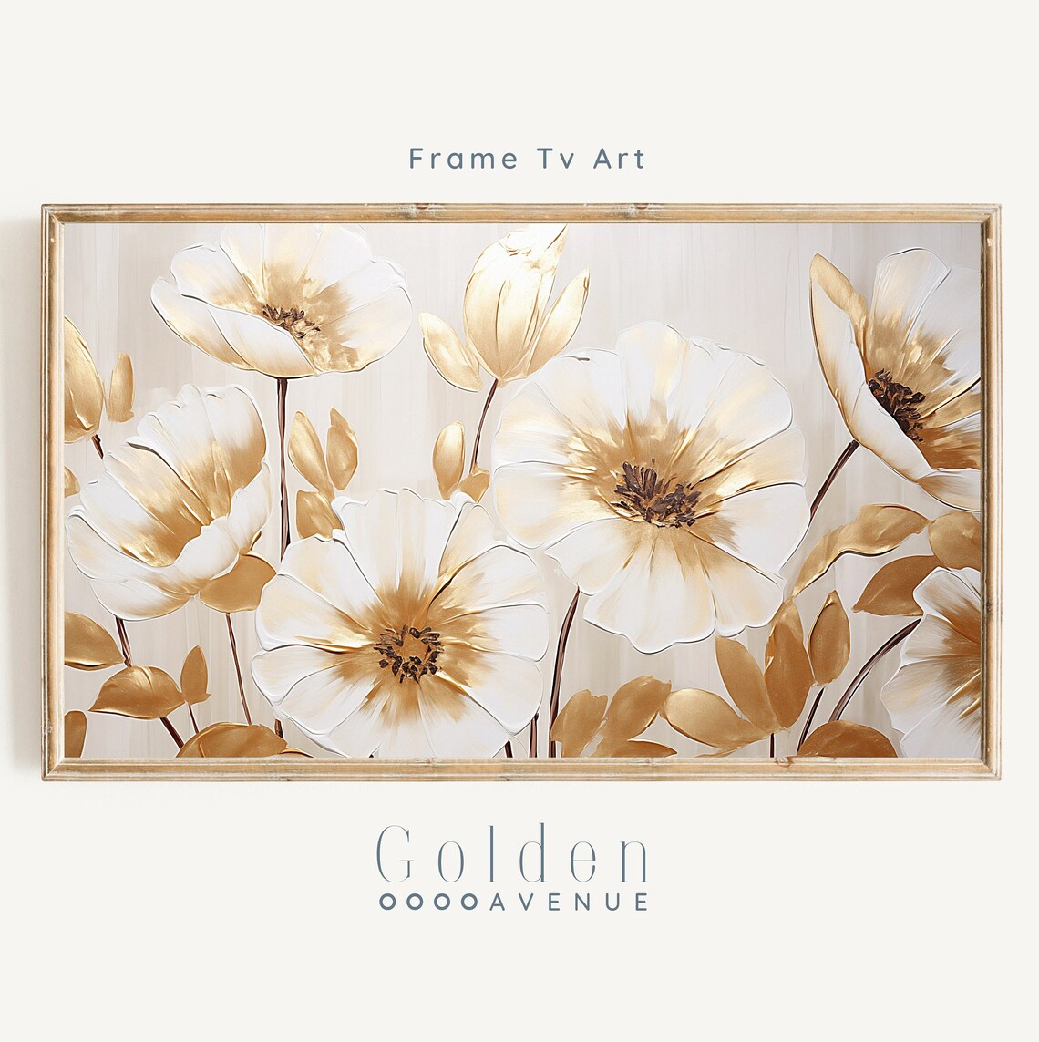 White Gold Metallic Flowers Elegant Neutral Floral Painting Poster