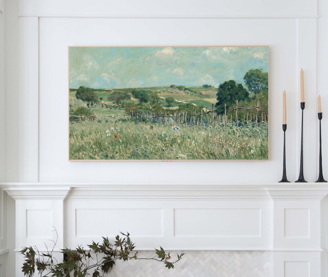 Vintage Impressionist Countryside Meadow Fence Cottagecore Poster - Image 4