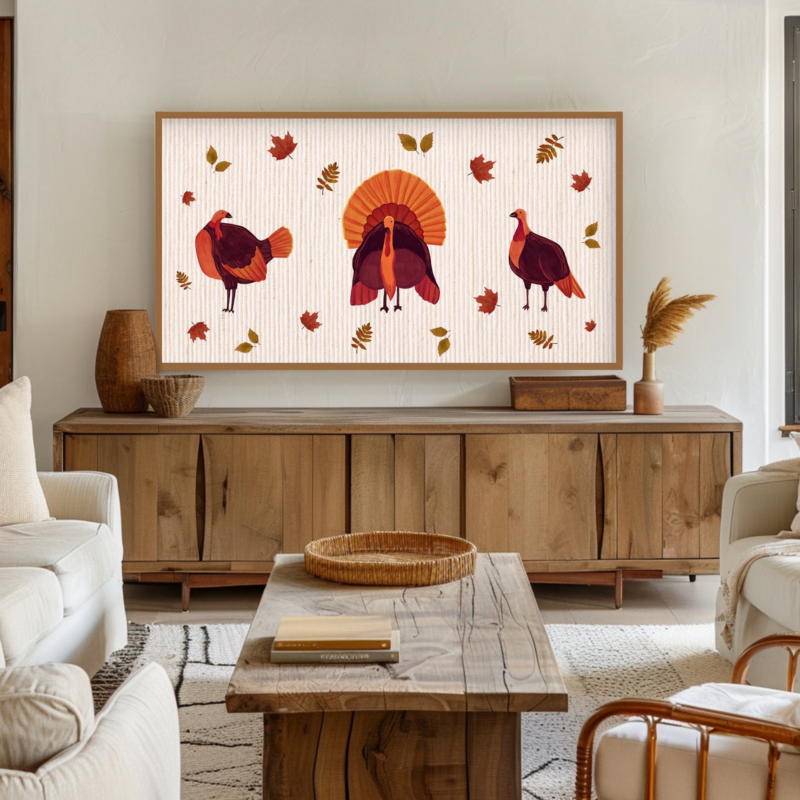 Thanksgiving Frame Tv Art Cute Fall Turkey Tv Retro Thanksgiving Autumn Tv Art - Image 2