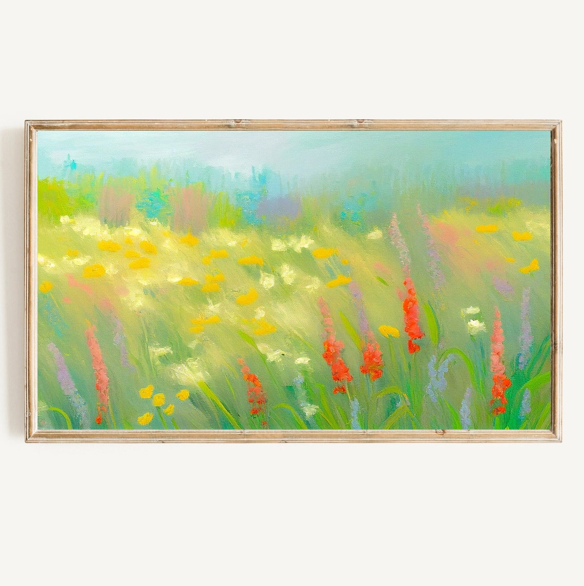 Sunny Wildflower Meadow Red Yellow Blooms Impressionist Poster