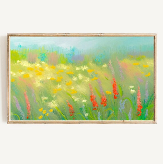 Sunny Wildflower Meadow Red Yellow Blooms Impressionist Poster