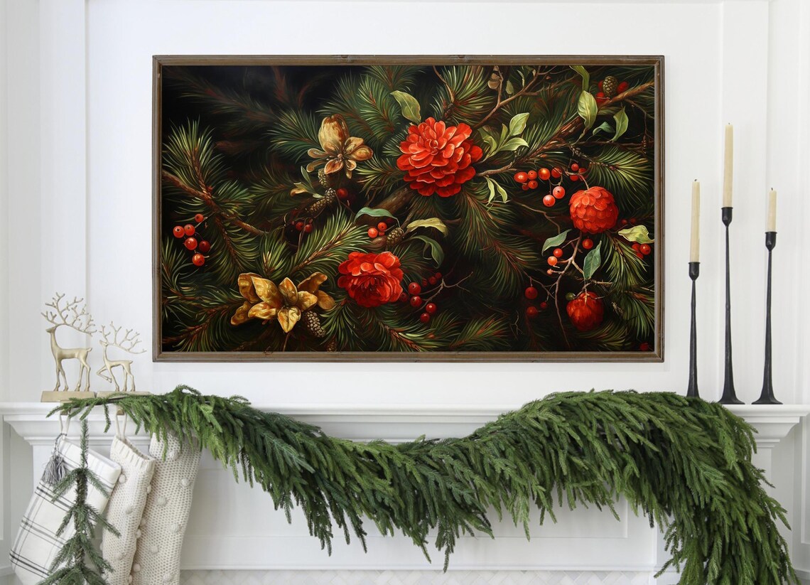 Vintage Christmas Botanical Art Print, Holiday Decor - Image 3