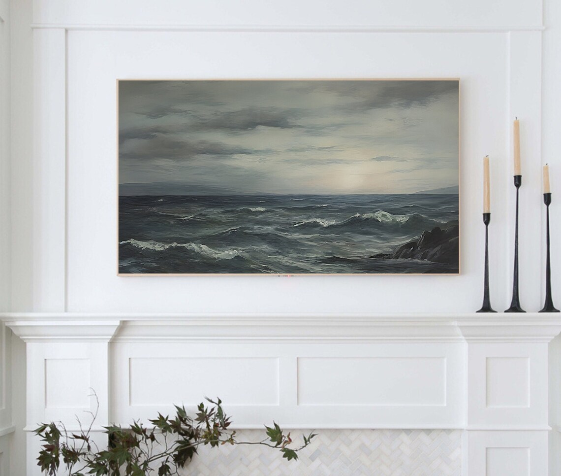 Coastal Vintage Foggy Ocean Seascape Art Print - Image 3