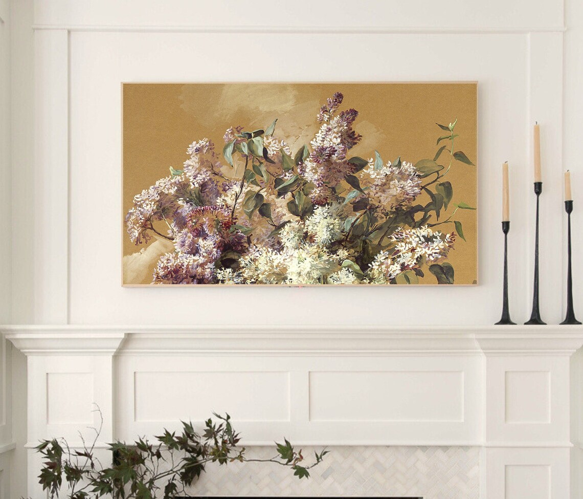 Vintage Lilac Blossom Bouquet Still Life Gold Background Poster - Image 5
