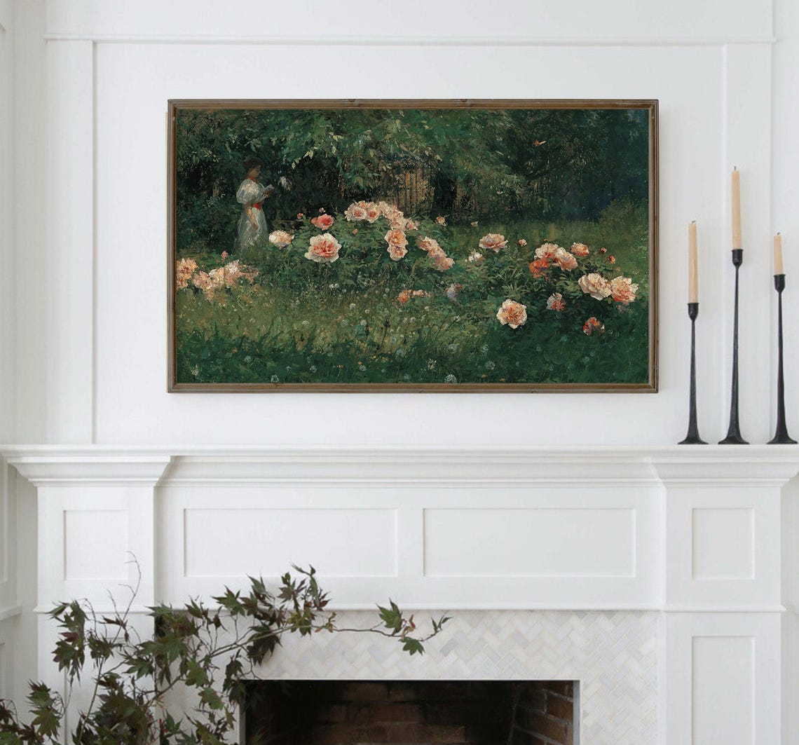 Vintage Rose Garden Woman Reading Antique Impressionist Poster - Image 4