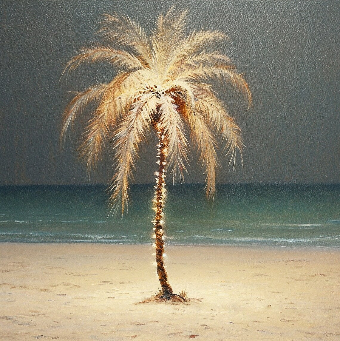 Tropical Christmas Palm Tree Lights Art Print - Image 2