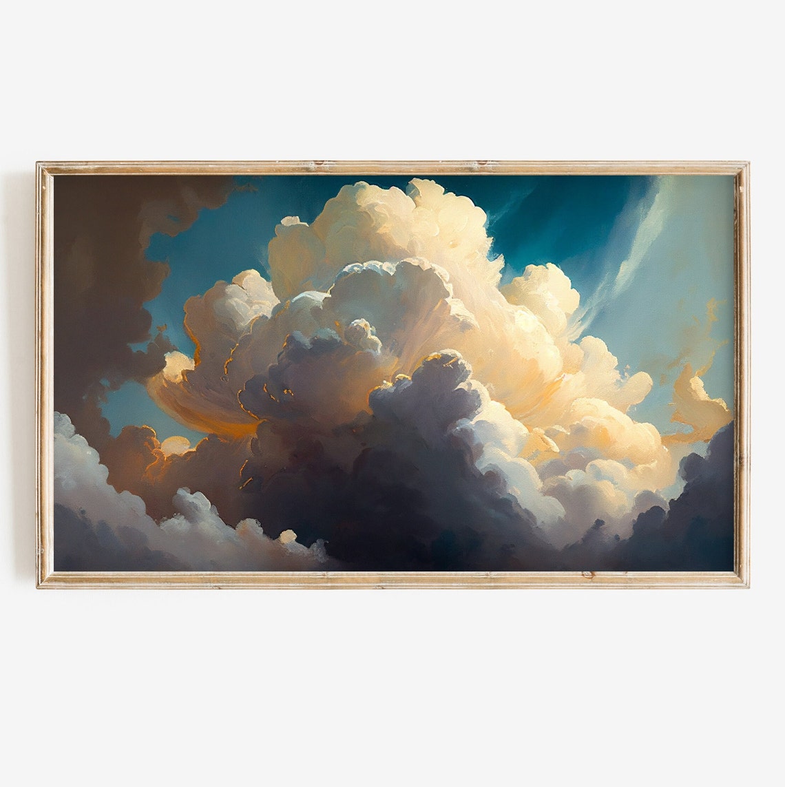 Dramatic Billowing Clouds In Golden Blue Sky Moody Cloud Wall Art