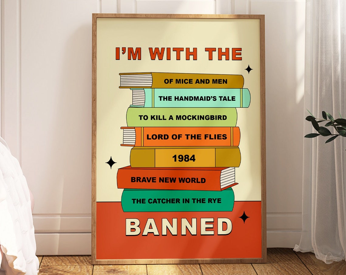 I'm With the Banned Book Stack Literary Reader Gift Art Poster - Image 2