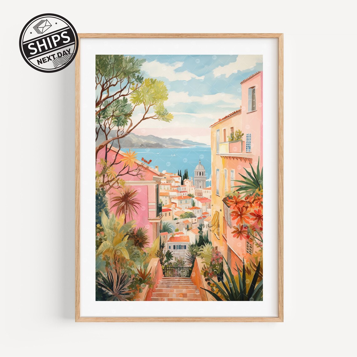 Nice Modern Watercolor Art Print, French Travel Poster