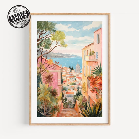 Nice Modern Watercolor Art Print, French Travel Poster