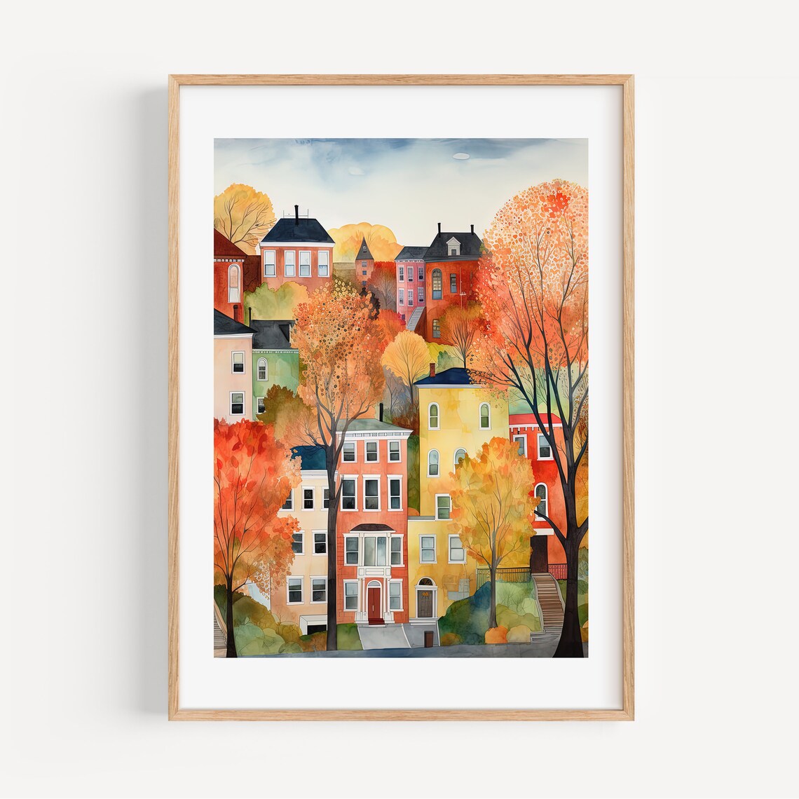 Boston Beacon Hill Watercolor Art Print, Travel Poster