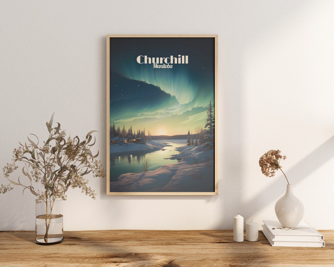 Churchill Manitoba Northern Lights Aurora Snowy Landscape Poster