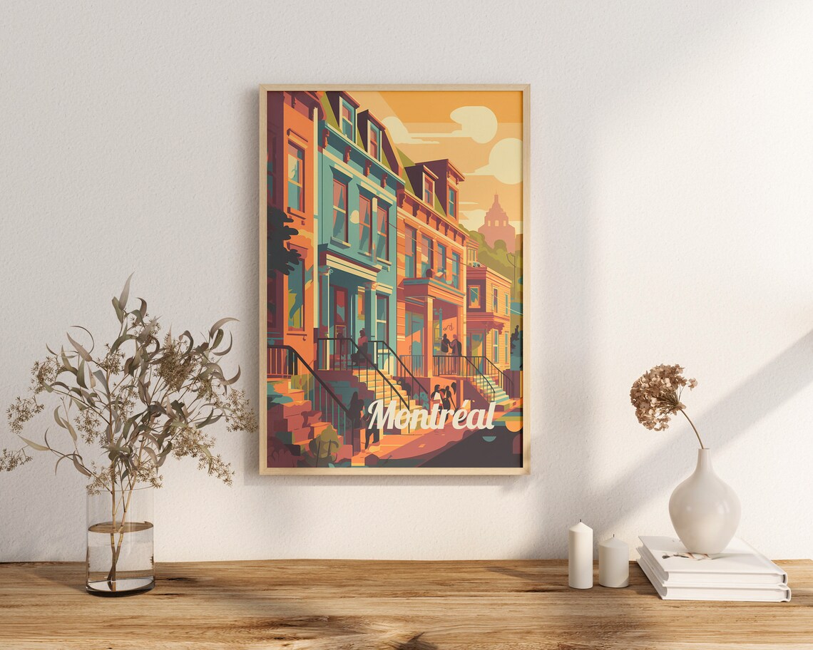 Montreal Street Colorful Townhouse Row Urban Travel Scenic Art Poster