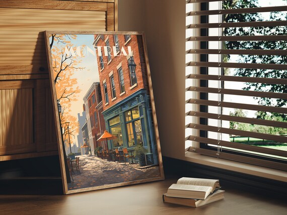 Montreal Plateau Old Brick Street Cafe Scene Quebec Travel Poster